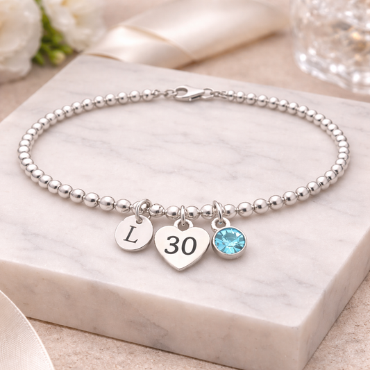 30th birthday bracelet gift for women silver minimalist