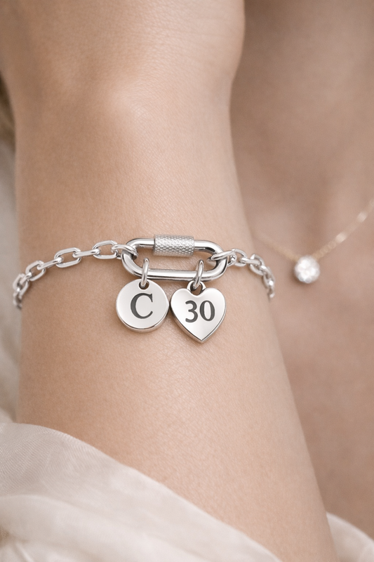 30th birthday initial chain bracelet personalised gift
