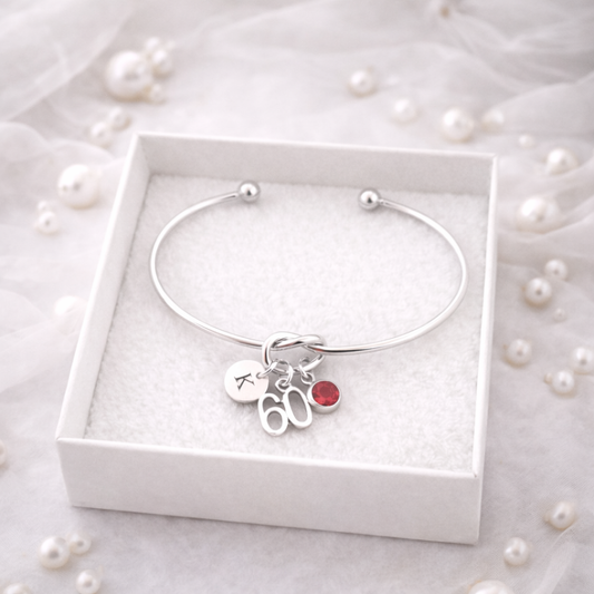 60 milestone charm with birthstone bangle bracelet