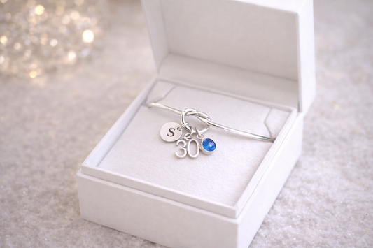 30th Birthday Bracelet for Women – Personalised Silver Gift with Initial & Birthstone