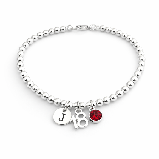 Personalised 18th birthday bracelet presented in white gift box