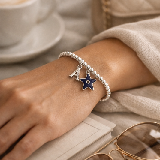 Personalised star evil eye charm bracelet