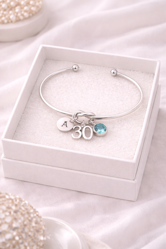 personalised 30th birthday knot cuff bracelet for women