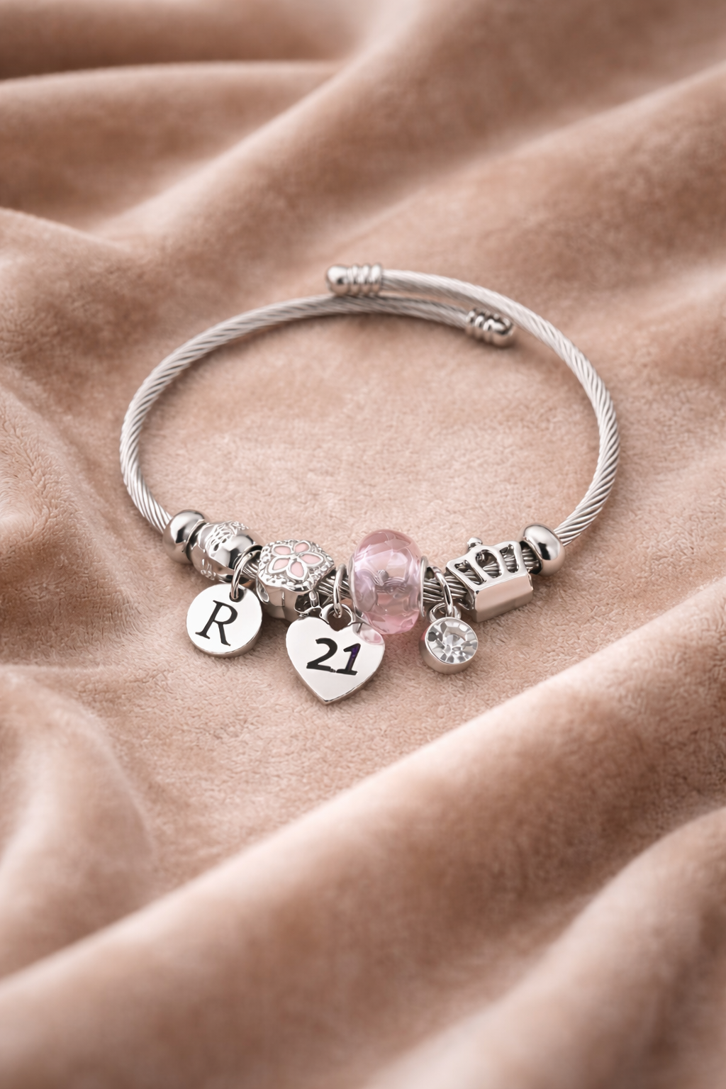 21st birthday silver beaded bracelet 