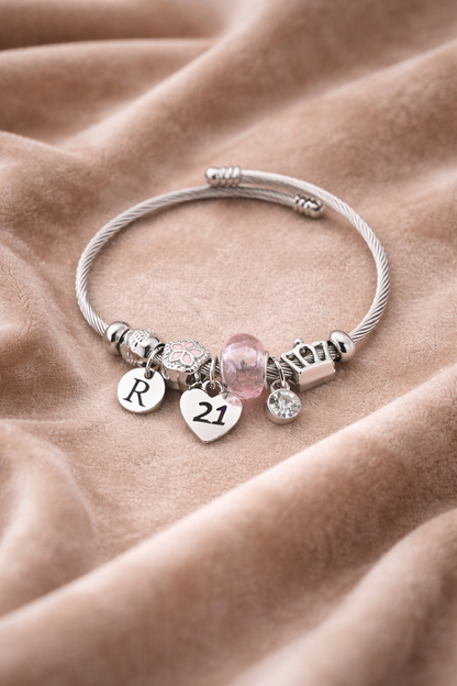 21st birthday silver beaded bracelet 