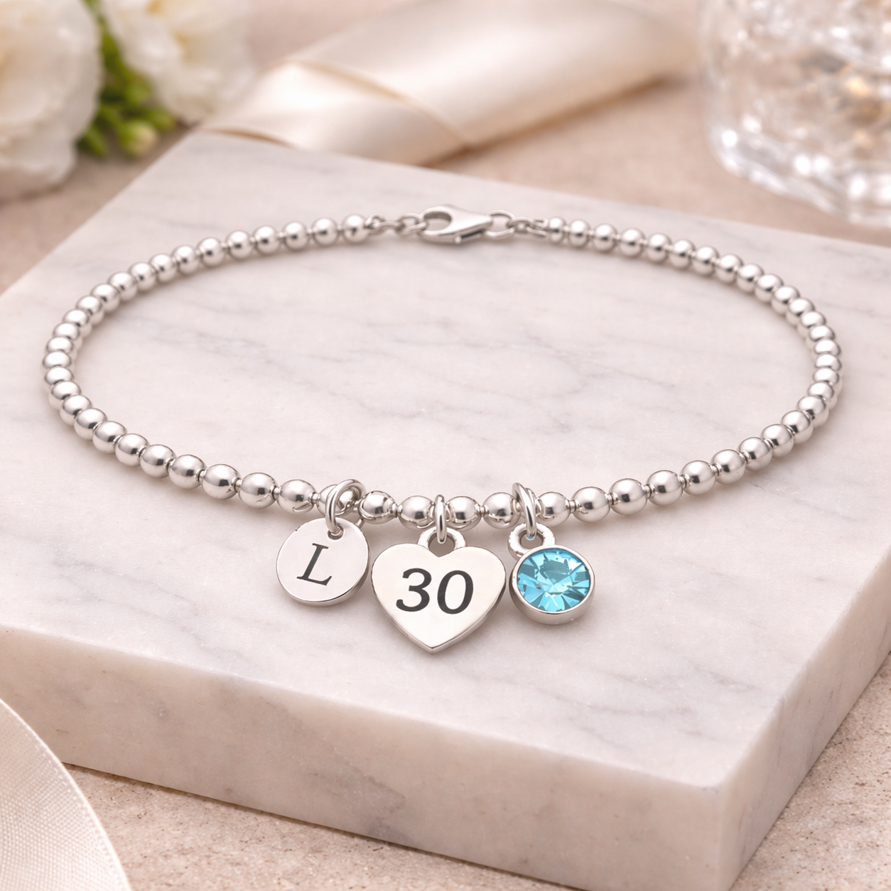30th birthday bracelet gift for women silver minimalist