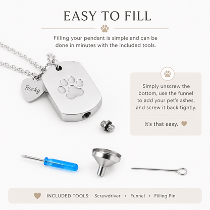 Personalized Dog Ashes Memorial Necklace – Engraved Pet Keepsake Pendant with Name Charm