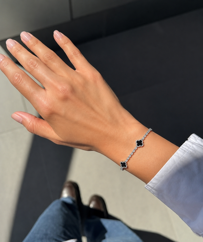 925 Sterling Silver Black Clover Tennis Bracelet – Gift for Her
