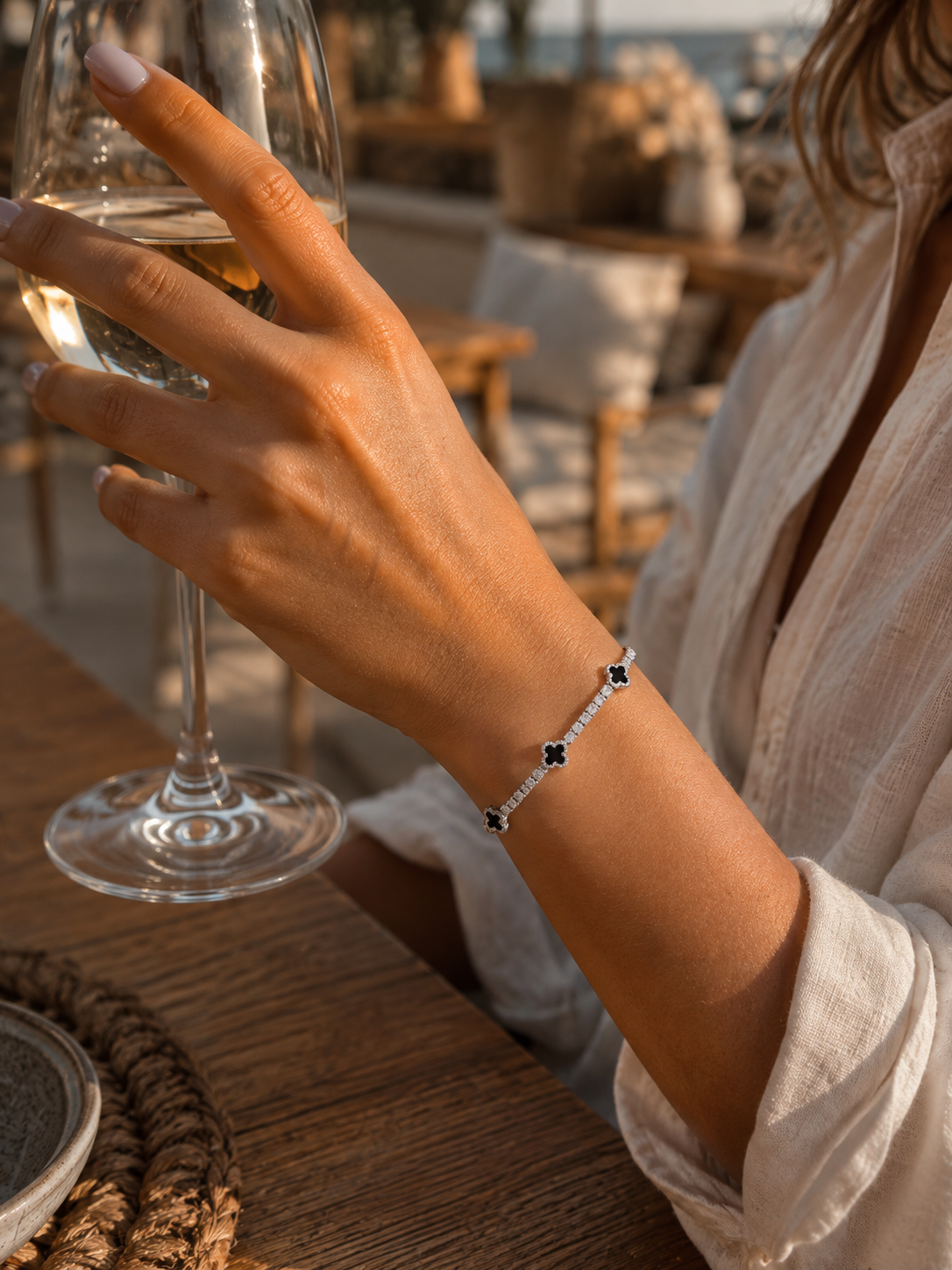 925 Sterling Silver Black Clover Tennis Bracelet – Gift for Her