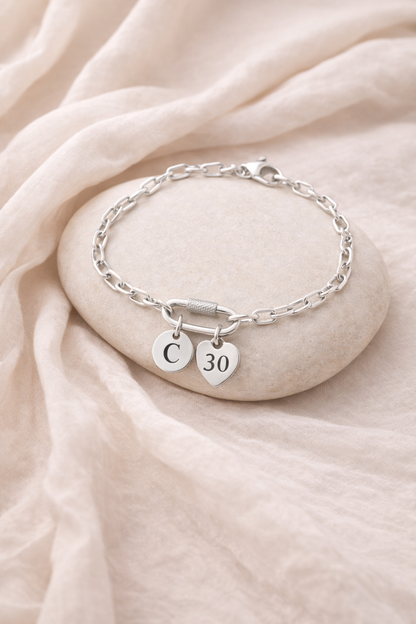 Custom initial bracelet milestone birthday jewellery
