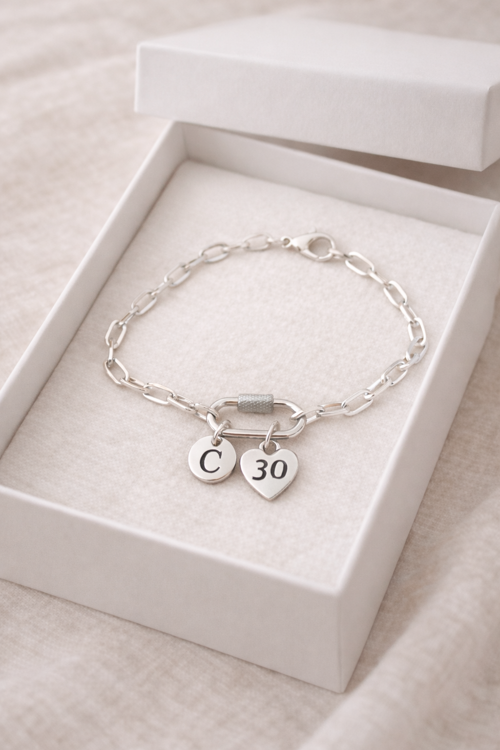Elegant chain bracelet with initial charm gift for her