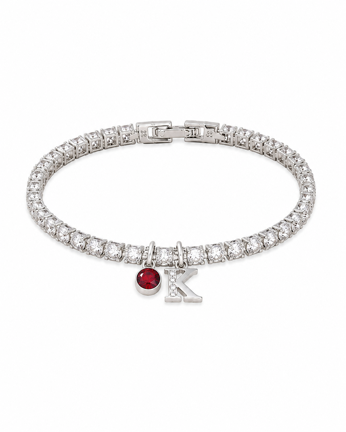 Elegant personalised silver tennis bracelet with birthstone