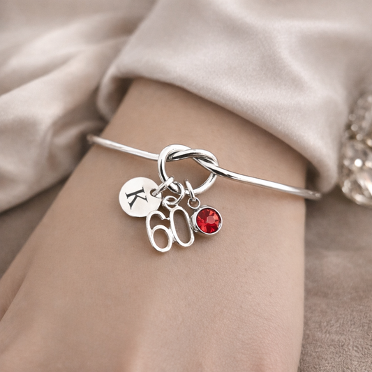 Personalised 60th birthday knot bangle bracelet