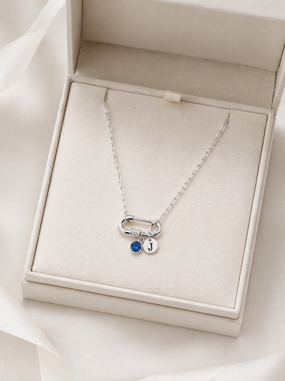 Personalized Silver Necklace with Initial & Birthstone