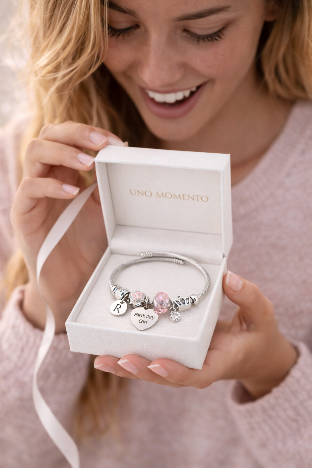 Personalized girls bracelet with initial charm birthday gift jewelry