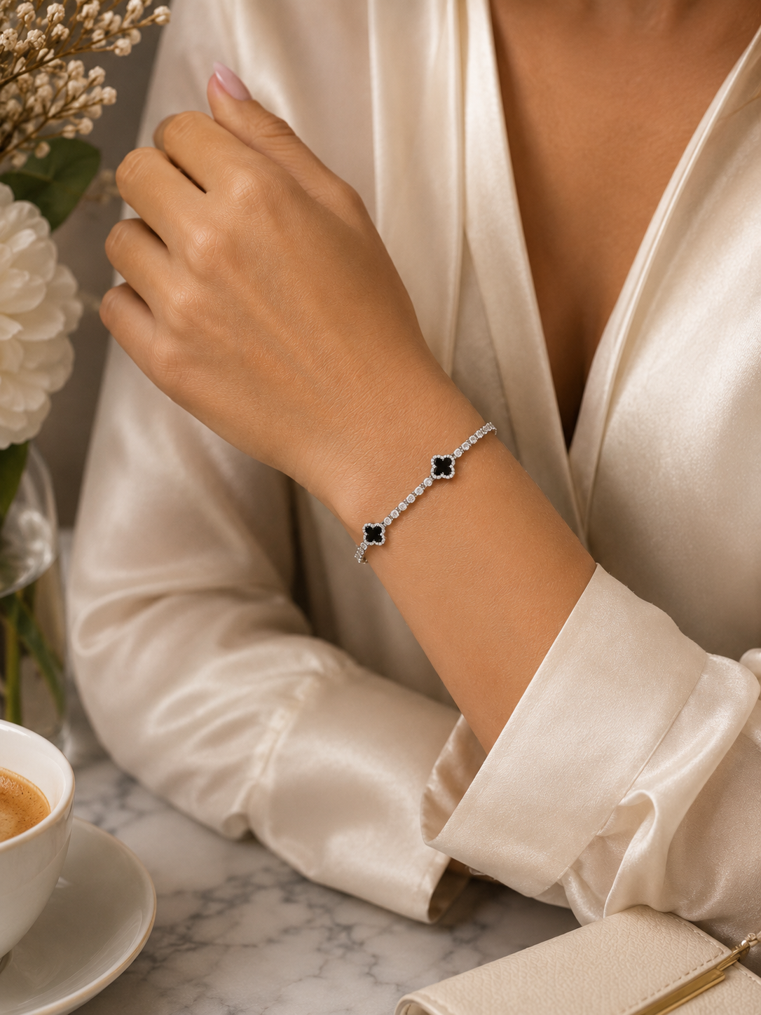 black clover silver tennis bracelet