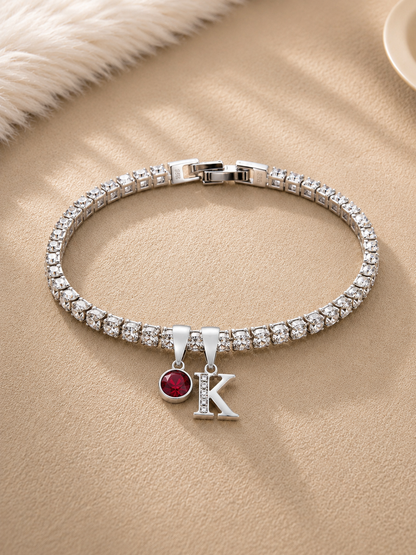 Personalised Silver Initial & Birthstone Tennis Bracelet