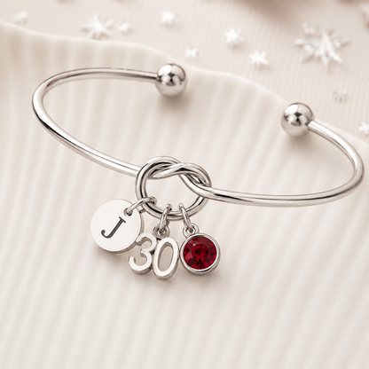 30th Birthday Bracelet for Women – Personalised Silver Gift with Initial & Birthstone