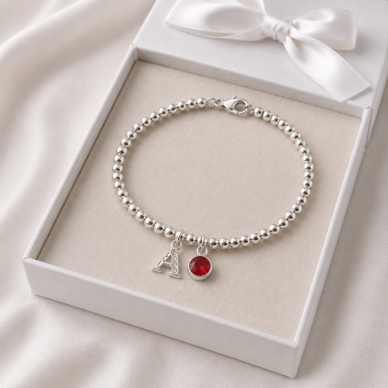 Personalised Initial Birthstone Bracelet for Women | Letter Charm Bracelet | Custom Name Initial Gift for Her