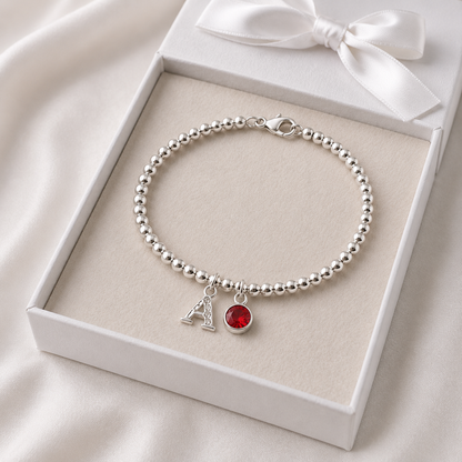Personalised Initial Birthstone Bracelet for Women | Letter Charm Bracelet | Custom Name Initial Gift for Her