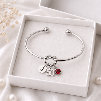 50th Birthday Bracelet for Her – Personalized Gift with Initial & Birthstone