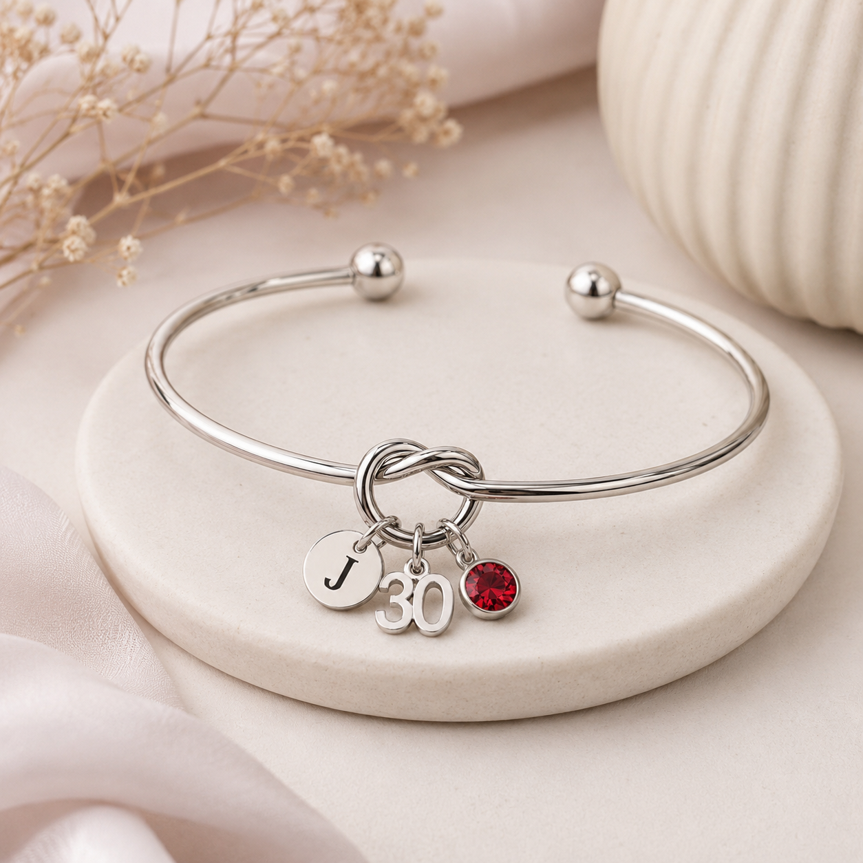 30th Birthday Bracelet for Women – Personalised Silver Gift with Initial & Birthstone