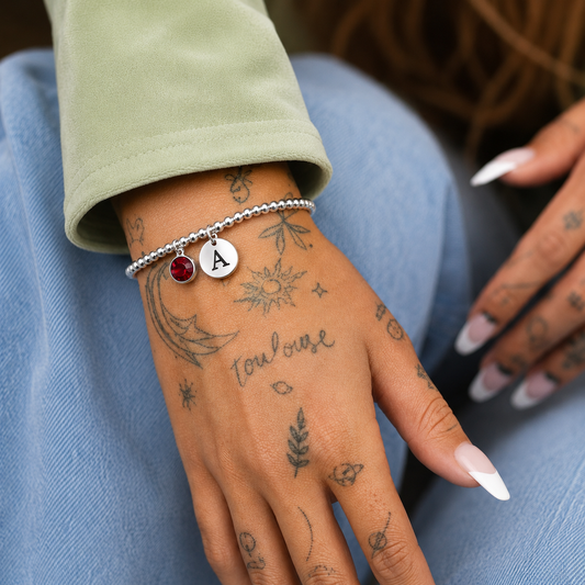 Personalised Silver Initial & Birthstone Bracelet for Women – Meaningful Gift | My Letter, My Stone™