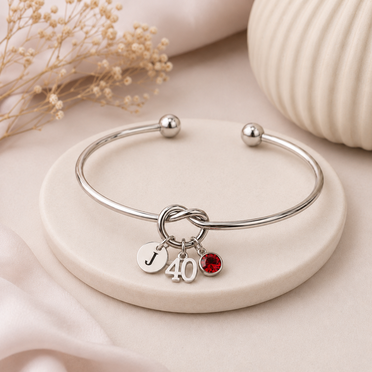40th Birthday Bracelet for Her – Personalized Gift with Initial & Birthstone