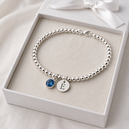 Personalised Silver Initial & Birthstone Bracelet for Women – Meaningful Gift | My Letter, My Stone™