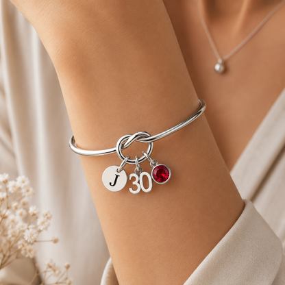 30th Birthday Bracelet for Women – Personalised Silver Gift with Initial & Birthstone