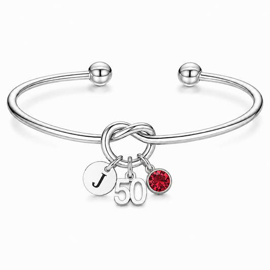 50th Birthday Bracelet for Her – Personalized Gift with Initial & Birthstone