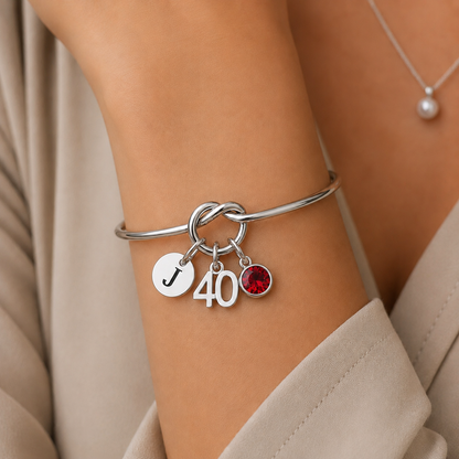 40th Birthday Bracelet for Her – Personalized Gift with Initial & Birthstone