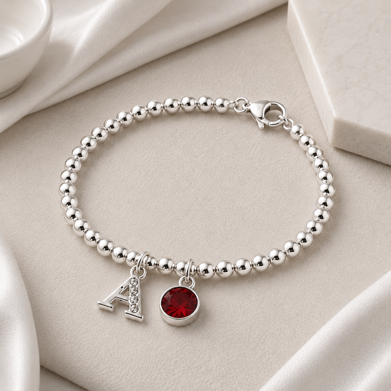 Personalised Initial Birthstone Bracelet for Women | Letter Charm Bracelet | Custom Name Initial Gift for Her