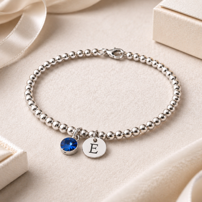 Personalised Silver Initial & Birthstone Bracelet for Women – Meaningful Gift | My Letter, My Stone™