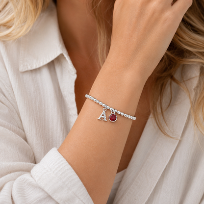 Personalised Initial Birthstone Bracelet for Women | Letter Charm Bracelet | Custom Name Initial Gift for Her