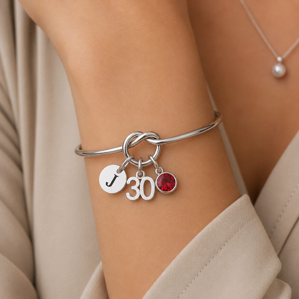 30th Birthday Bracelet for Women – Personalised Silver Gift with Initial & Birthstone