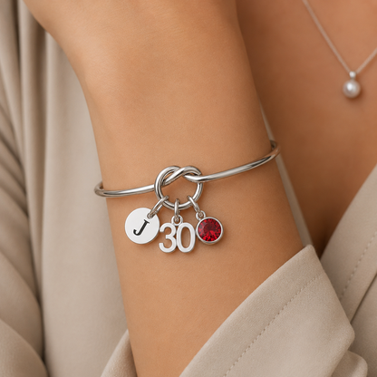 30th Birthday Bracelet for Women – Personalised Silver Gift with Initial & Birthstone