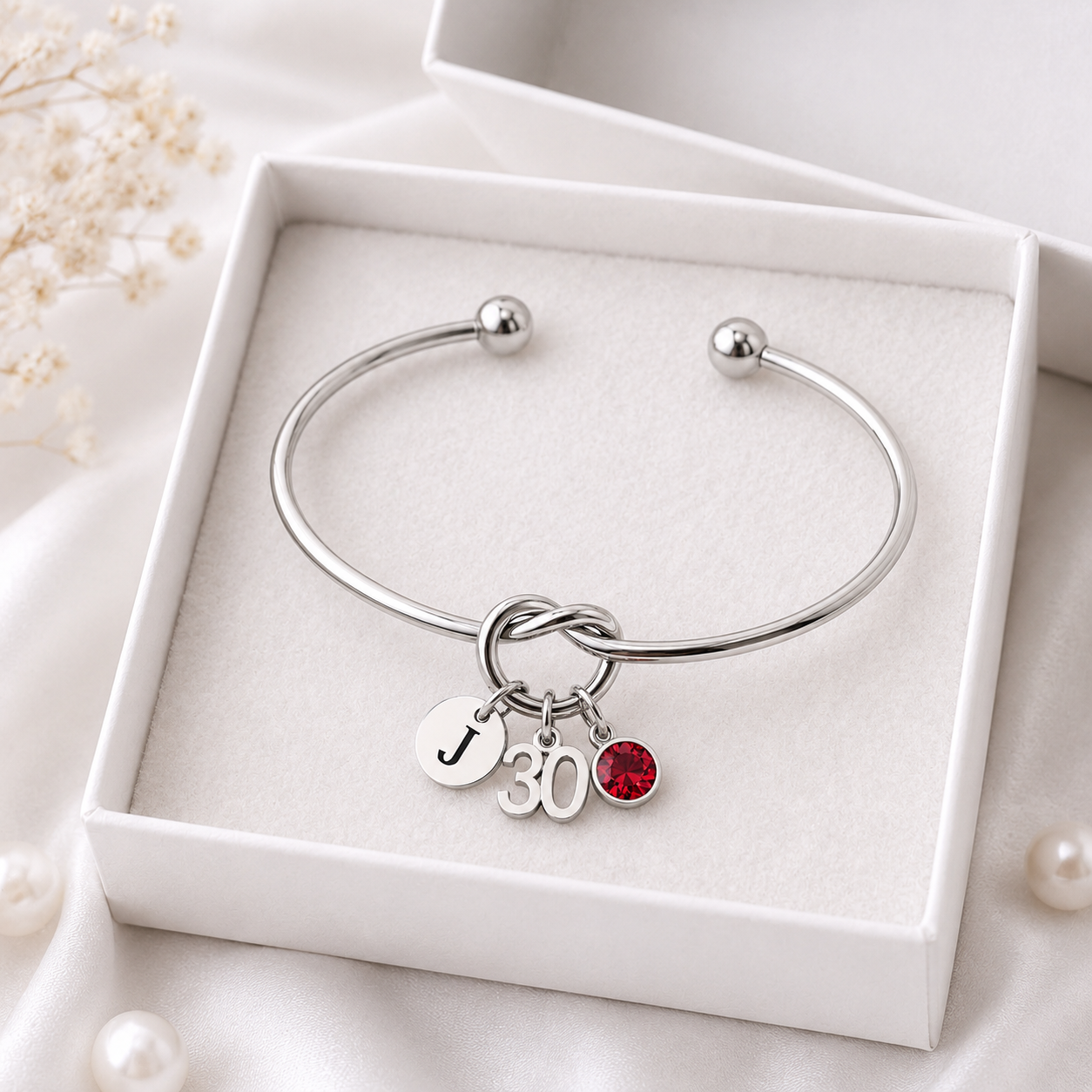 30th Birthday Bracelet for Women – Personalised Silver Gift with Initial & Birthstone