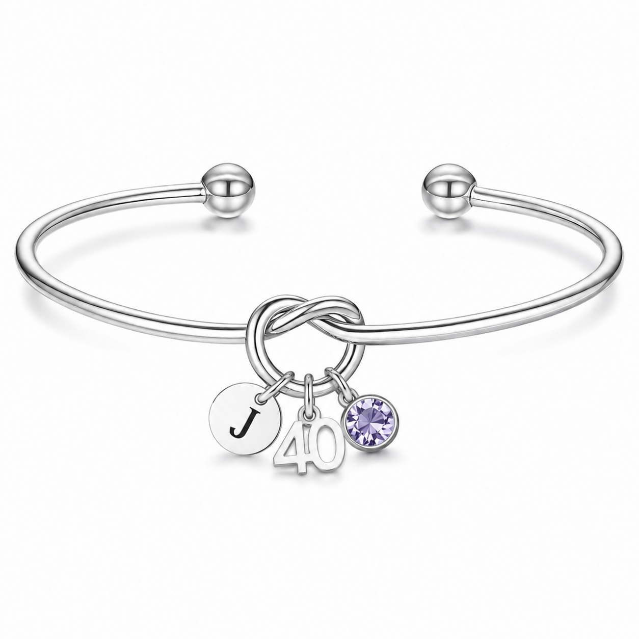 40th Birthday Bracelet for Her – Personalized Gift with Initial & Birthstone