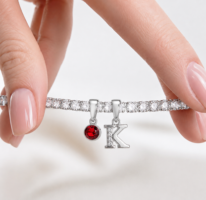 Personalised Silver Initial & Birthstone Tennis Bracelet