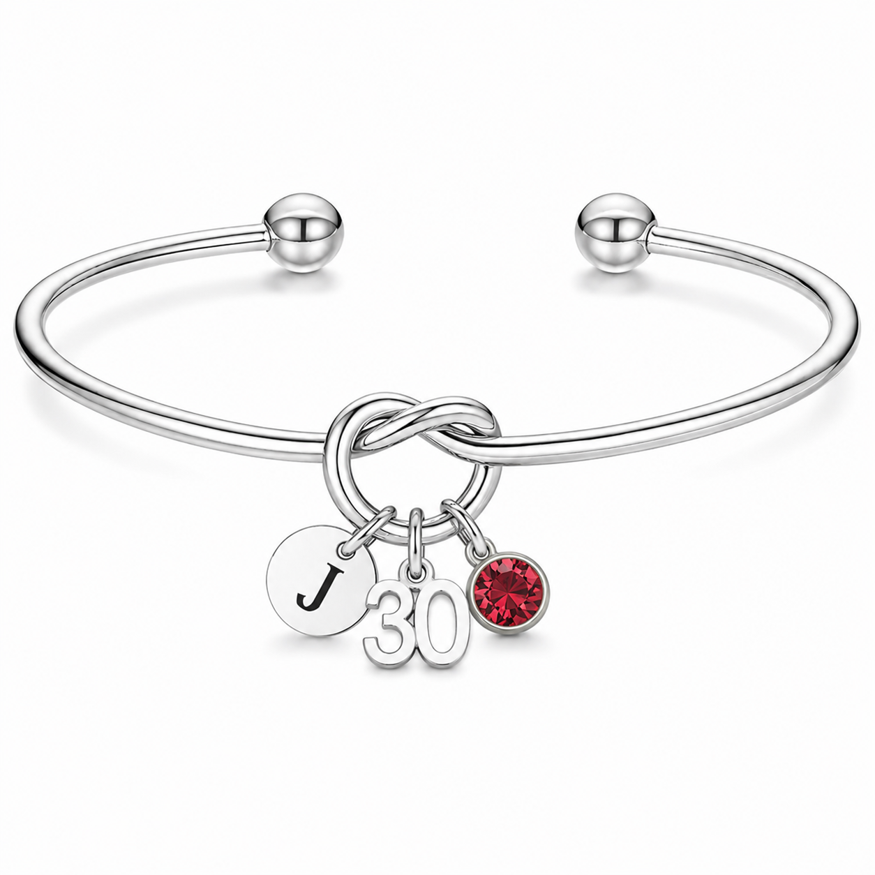 30th Birthday Bracelet for Women – Personalised Silver Gift with Initial & Birthstone