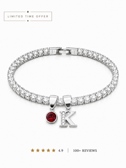 Personalised Silver Initial & Birthstone Tennis Bracelet
