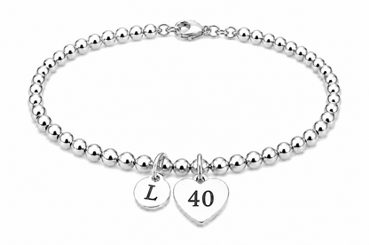 40th Birthday Gift for Her – Personalized Silver Bracelet with Initial & Birthstone