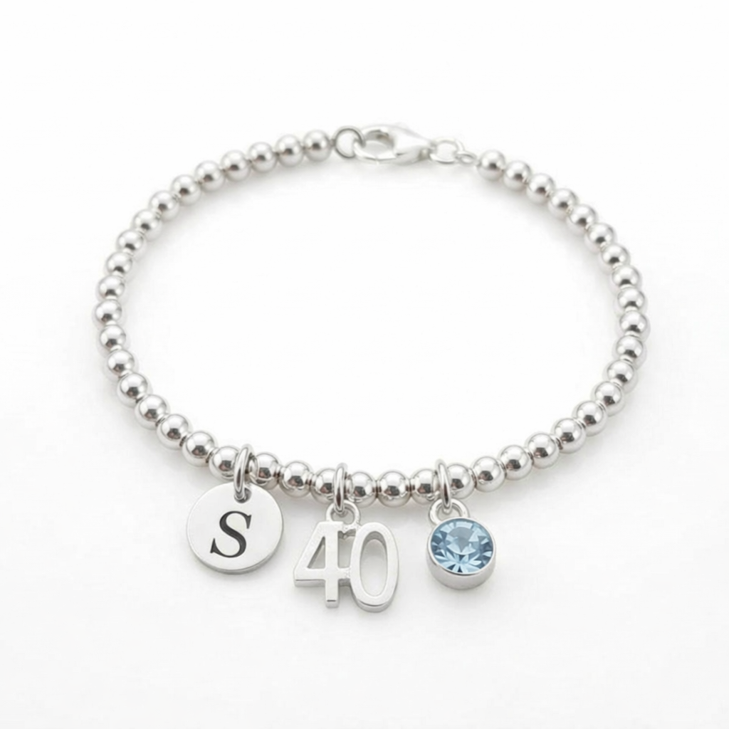 silver 40th birthday bracelet beaded design