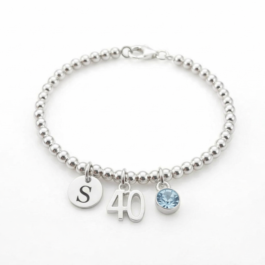 silver 40th birthday bracelet beaded design
